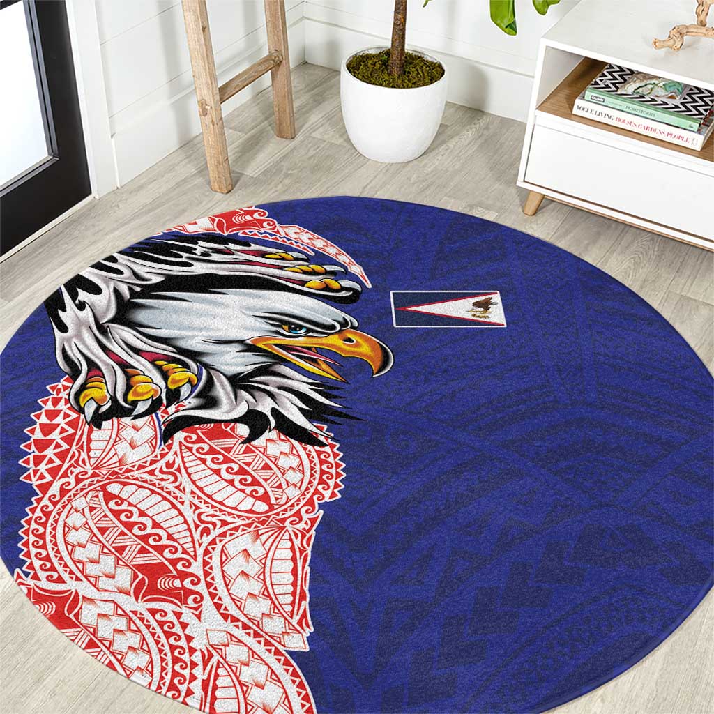 American Samoa Flag Day Round Carpet Tribal Tattoo with Eagle Blue-Red LT03 Blue - Polynesian Pride