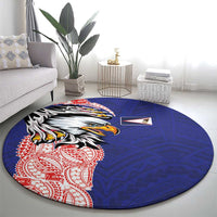 American Samoa Flag Day Round Carpet Tribal Tattoo with Eagle Blue-Red LT03 - Polynesian Pride