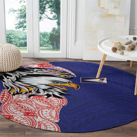 American Samoa Flag Day Round Carpet Tribal Tattoo with Eagle Blue-Red LT03 - Polynesian Pride