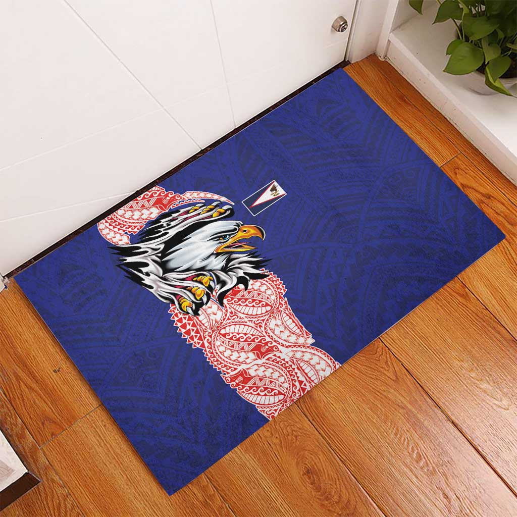 American Samoa Flag Day Rubber Doormat Tribal Tattoo with Eagle Blue-Red LT03 - Polynesian Pride