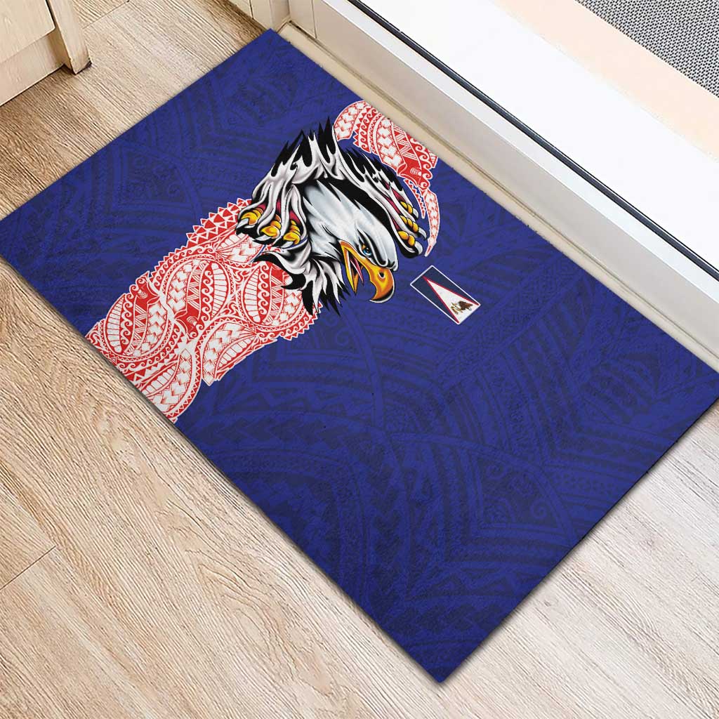 American Samoa Flag Day Rubber Doormat Tribal Tattoo with Eagle Blue-Red LT03 - Polynesian Pride