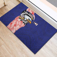 American Samoa Flag Day Rubber Doormat Tribal Tattoo with Eagle Blue-Red LT03 - Polynesian Pride