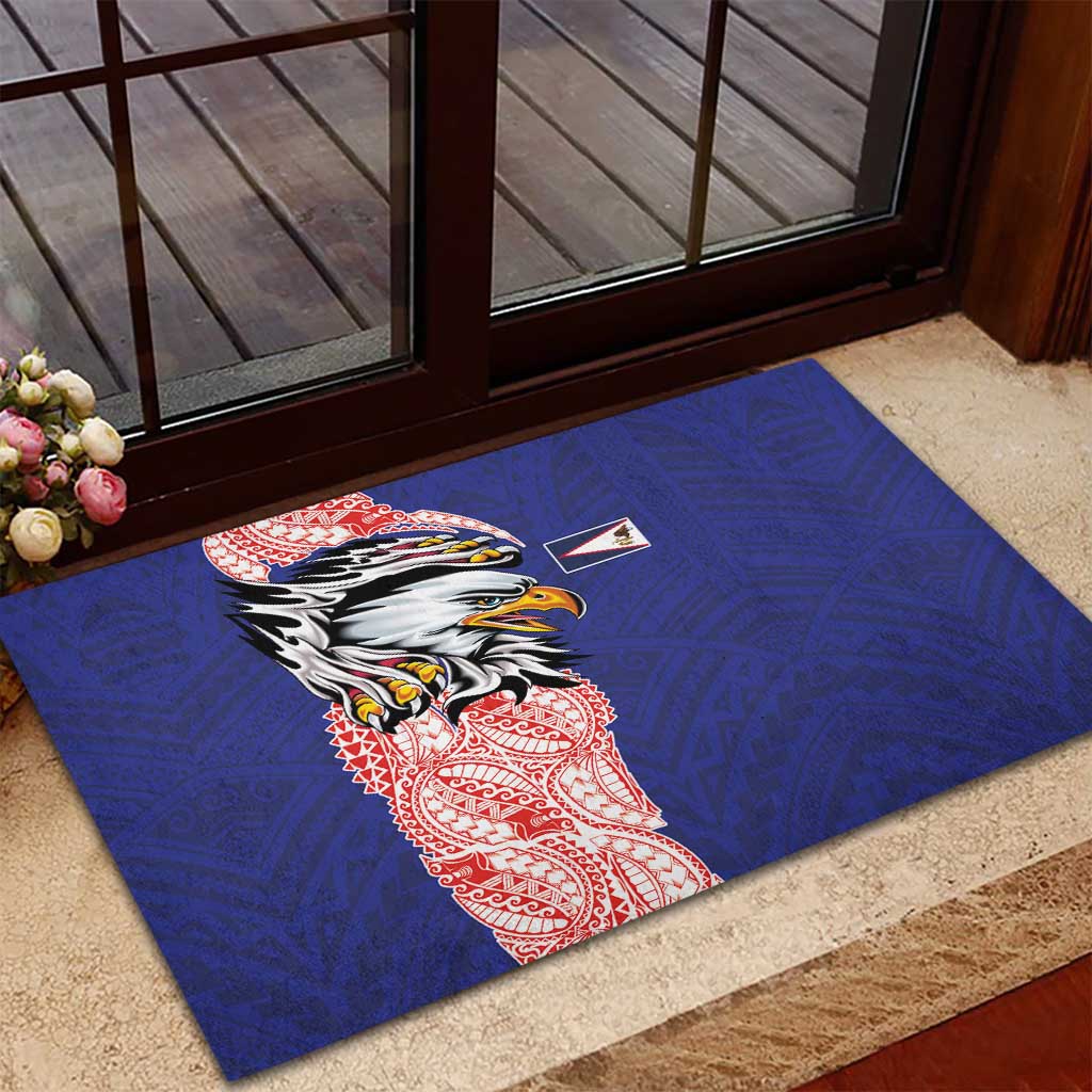 American Samoa Flag Day Rubber Doormat Tribal Tattoo with Eagle Blue-Red LT03 - Polynesian Pride