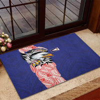 American Samoa Flag Day Rubber Doormat Tribal Tattoo with Eagle Blue-Red LT03 - Polynesian Pride