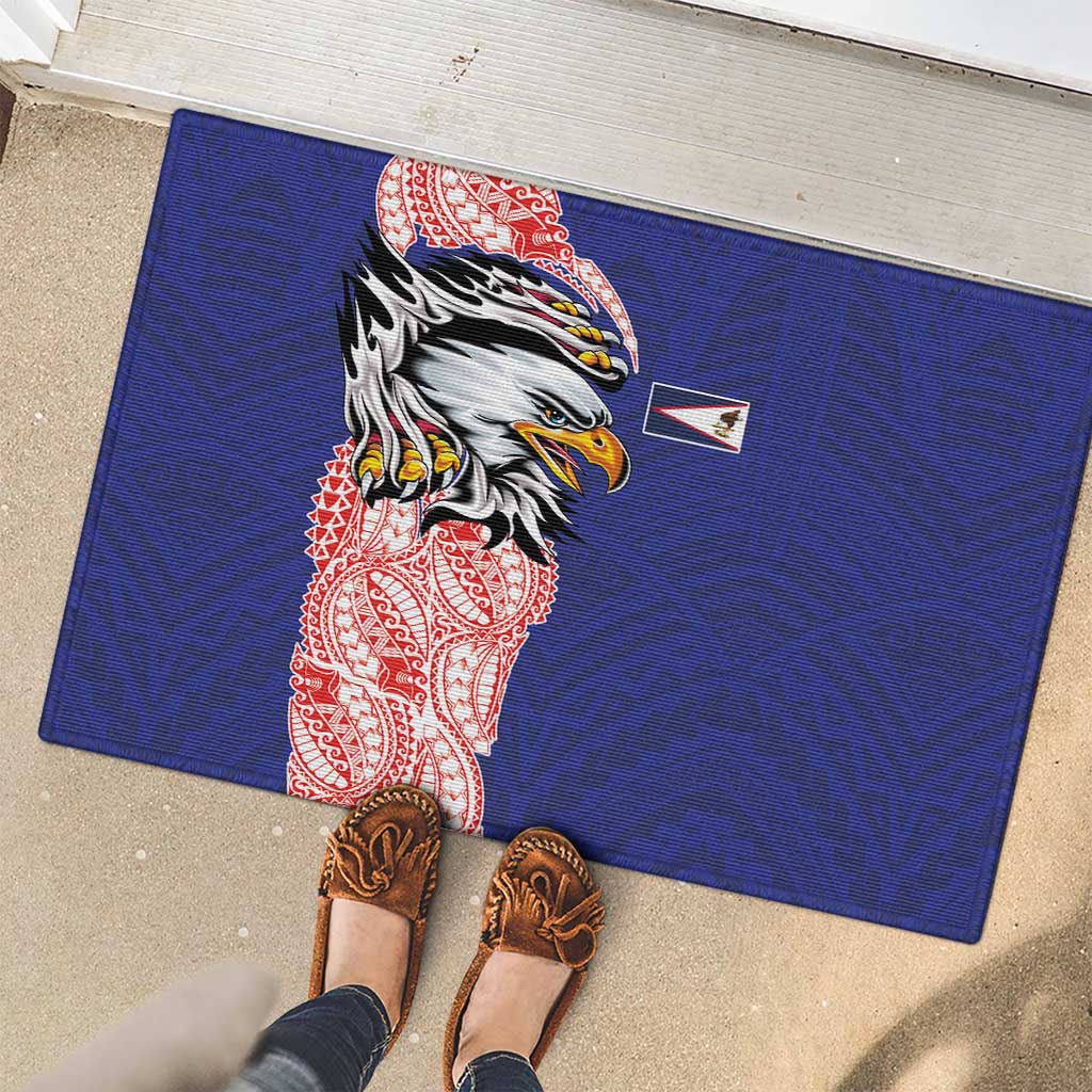 American Samoa Flag Day Rubber Doormat Tribal Tattoo with Eagle Blue-Red LT03 - Polynesian Pride