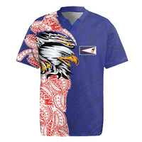 American Samoa Flag Day Rugby Jersey Tribal Tattoo with Eagle Blue-Red LT03 Blue - Polynesian Pride