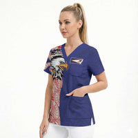 American Samoa Flag Day Scrub Top Tribal Tattoo with Eagle Blue-Red LT03 - Polynesian Pride