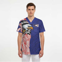 American Samoa Flag Day Scrub Top Tribal Tattoo with Eagle Blue-Red LT03 - Polynesian Pride