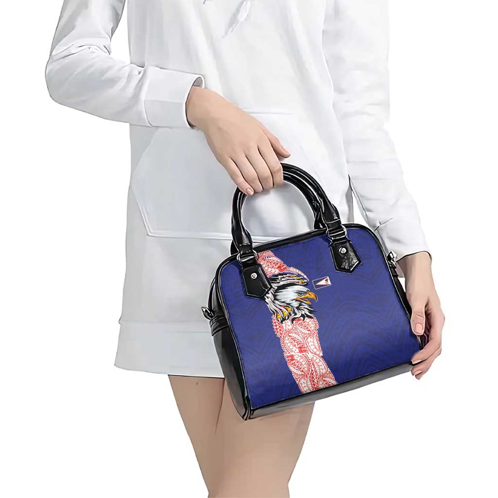 American Samoa Flag Day Shoulder Handbag Tribal Tattoo with Eagle Blue-Red LT03 - Polynesian Pride