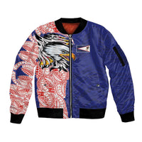 American Samoa Flag Day Sleeve Zip Bomber Jacket Tribal Tattoo with Eagle Blue-Red LT03 Unisex Blue - Polynesian Pride