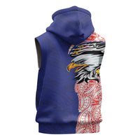 American Samoa Flag Day Sleeveless Zip Hoodie Tribal Tattoo with Eagle Blue-Red LT03 - Polynesian Pride