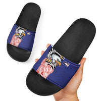 American Samoa Flag Day Slide Sandals Tribal Tattoo with Eagle Blue-Red LT03 - Polynesian Pride