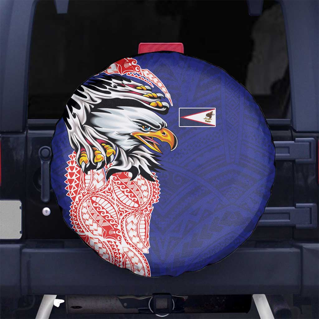 American Samoa Flag Day Spare Tire Cover Tribal Tattoo with Eagle Blue-Red