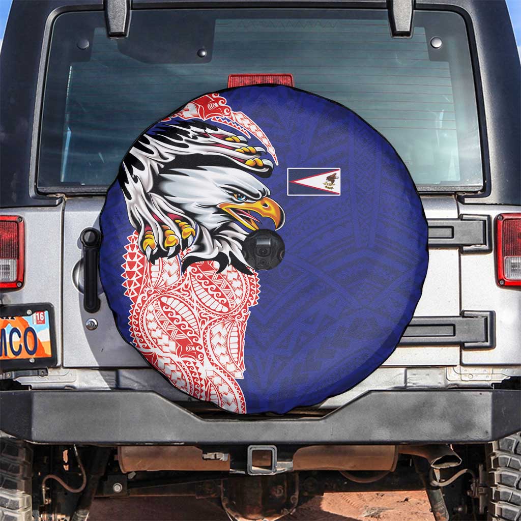 American Samoa Flag Day Spare Tire Cover Tribal Tattoo with Eagle Blue-Red LT03 Blue - Polynesian Pride