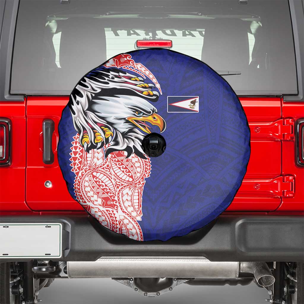American Samoa Flag Day Spare Tire Cover Tribal Tattoo with Eagle Blue-Red LT03 - Polynesian Pride