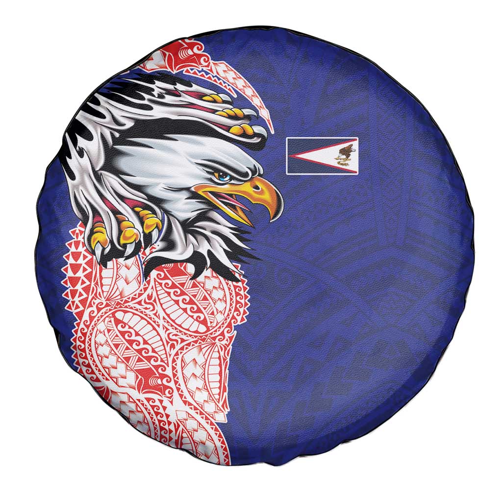 American Samoa Flag Day Spare Tire Cover Tribal Tattoo with Eagle Blue-Red LT03 - Polynesian Pride