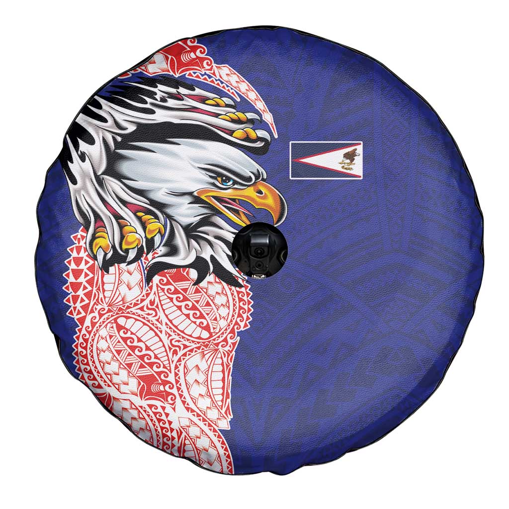 American Samoa Flag Day Spare Tire Cover Tribal Tattoo with Eagle Blue-Red LT03 - Polynesian Pride