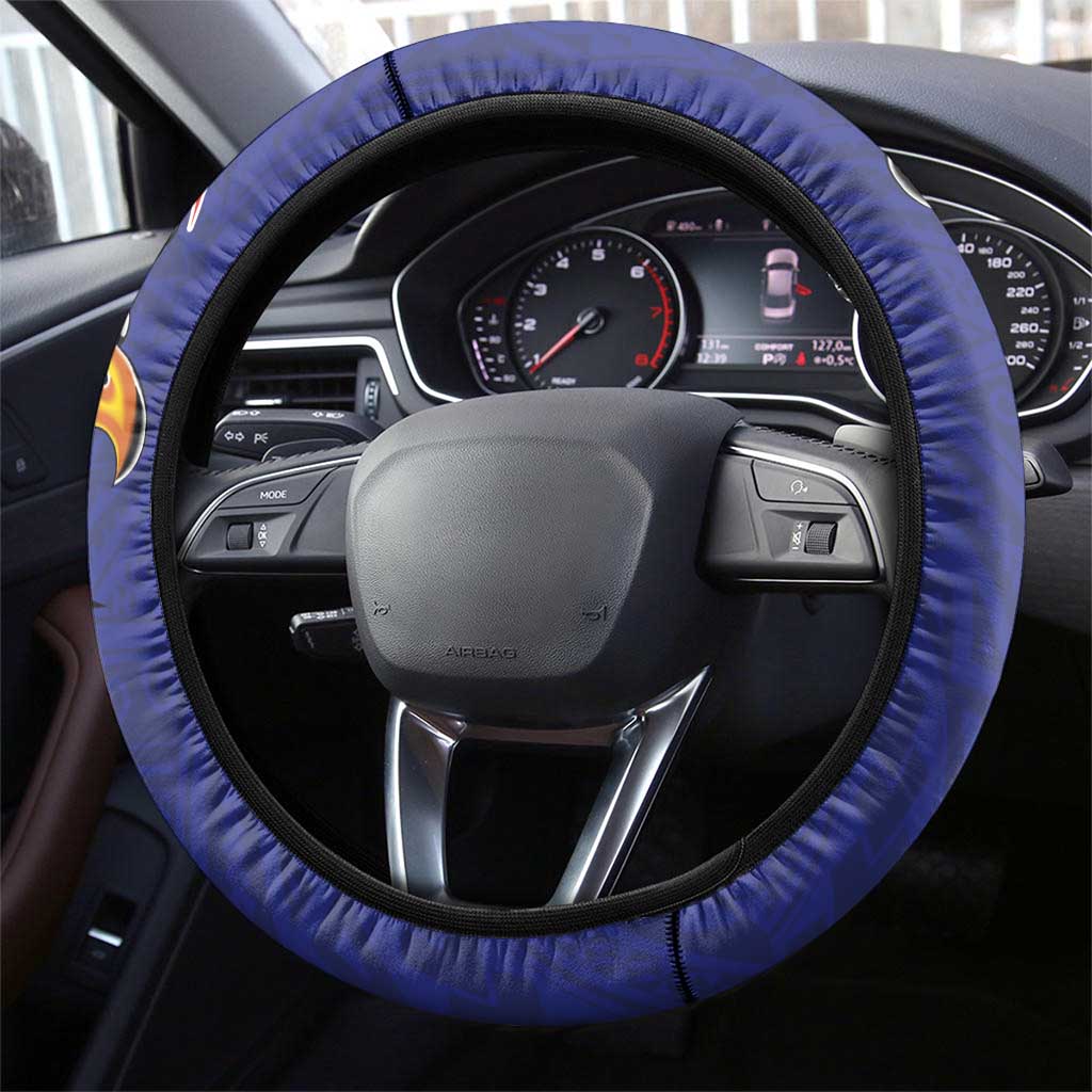American Samoa Flag Day Steering Wheel Cover Tribal Tattoo with Eagle Blue-Red LT03 - Polynesian Pride