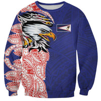 American Samoa Flag Day Sweatshirt Tribal Tattoo with Eagle Blue-Red LT03 Unisex Blue - Polynesian Pride