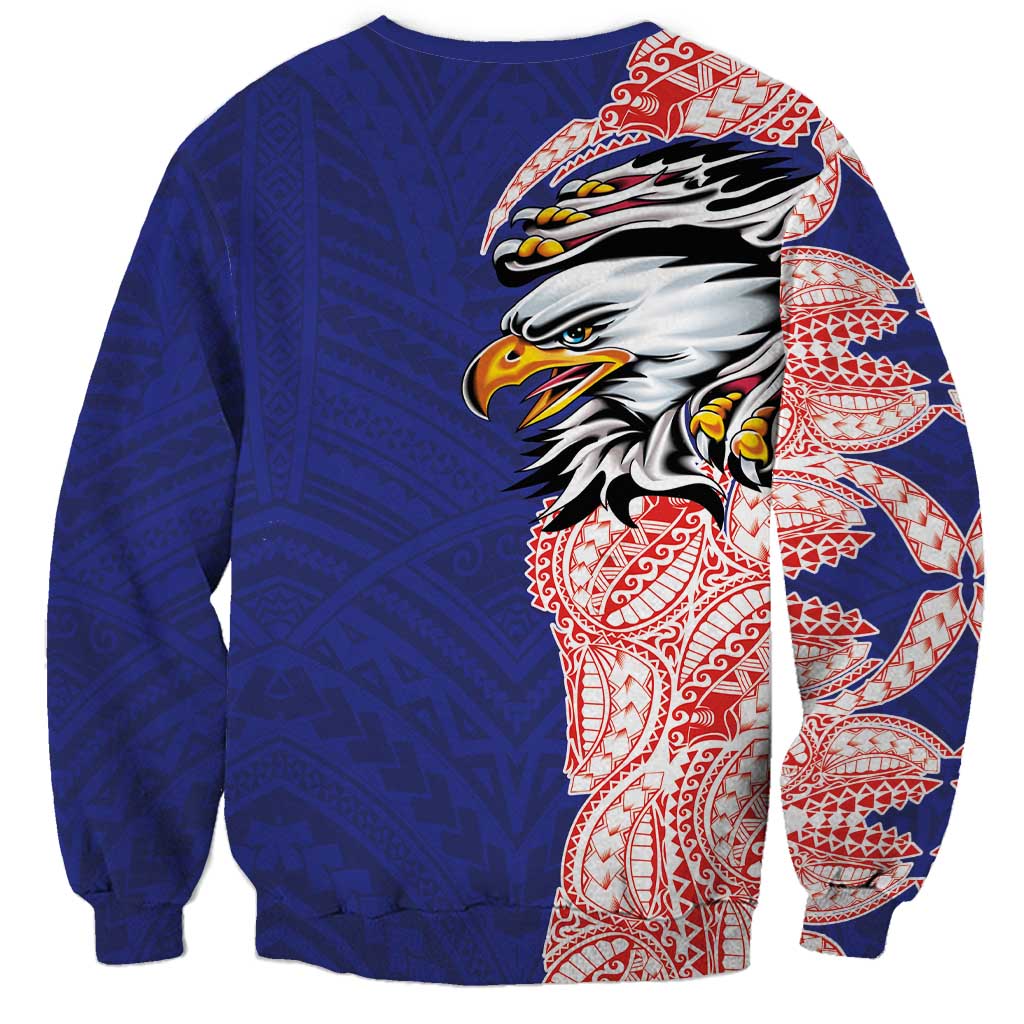 American Samoa Flag Day Sweatshirt Tribal Tattoo with Eagle Blue-Red LT03 - Polynesian Pride