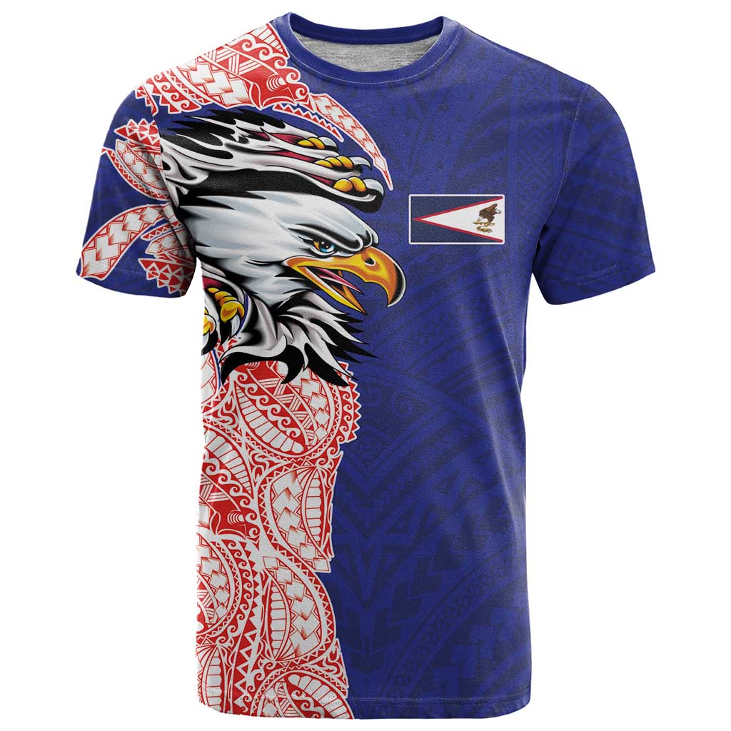American Samoa Flag Day T Shirt Tribal Tattoo with Eagle Blue-Red LT03 Blue - Polynesian Pride