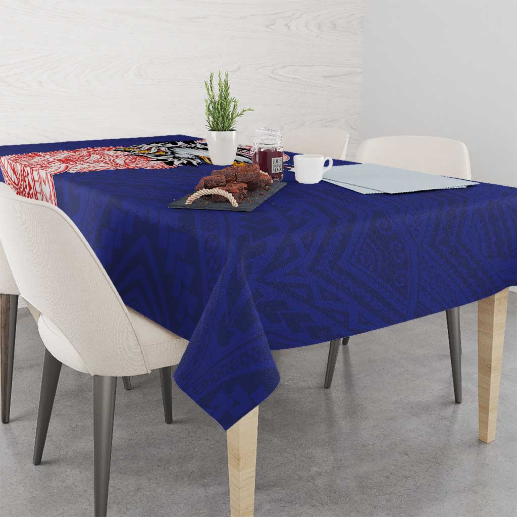 American Samoa Flag Day Tablecloth Tribal Tattoo with Eagle Blue-Red LT03 - Polynesian Pride