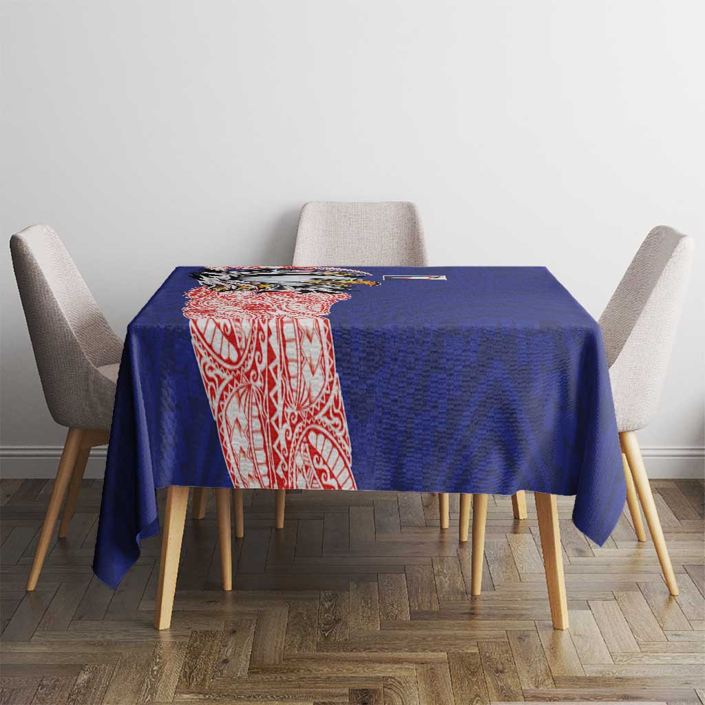 American Samoa Flag Day Tablecloth Tribal Tattoo with Eagle Blue-Red LT03 - Polynesian Pride