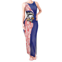American Samoa Flag Day Tank Maxi Dress Tribal Tattoo with Eagle Blue-Red LT03 Women Blue - Polynesian Pride