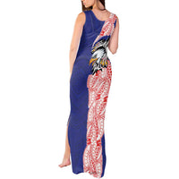 American Samoa Flag Day Tank Maxi Dress Tribal Tattoo with Eagle Blue-Red LT03 - Polynesian Pride