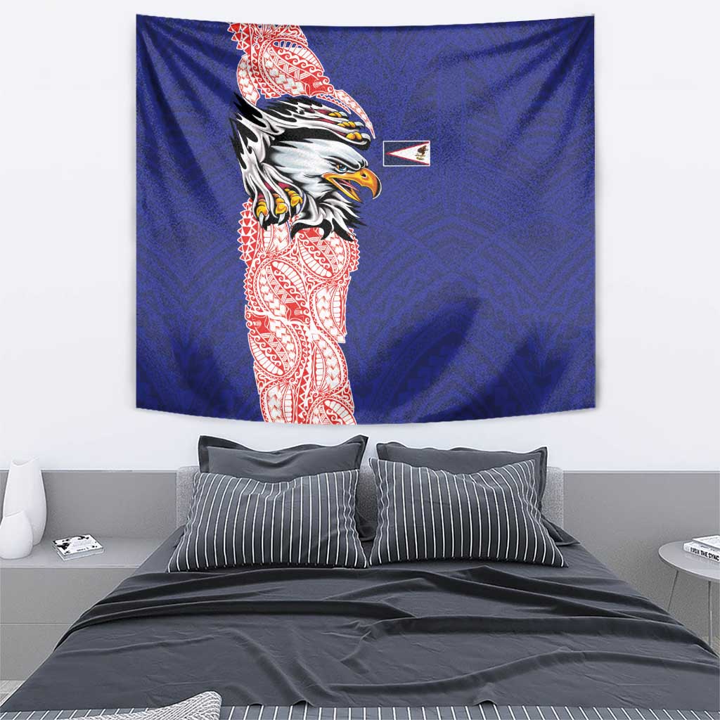 American Samoa Flag Day Tapestry Tribal Tattoo with Eagle Blue-Red LT03 - Polynesian Pride