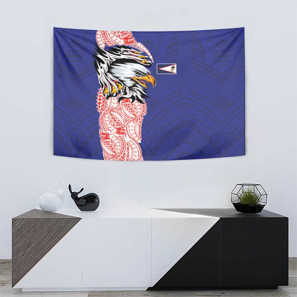 American Samoa Flag Day Tapestry Tribal Tattoo with Eagle Blue-Red LT03 - Polynesian Pride