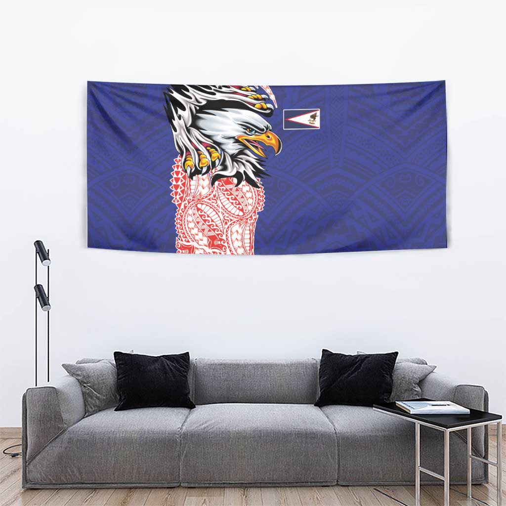 American Samoa Flag Day Tapestry Tribal Tattoo with Eagle Blue-Red LT03 - Polynesian Pride