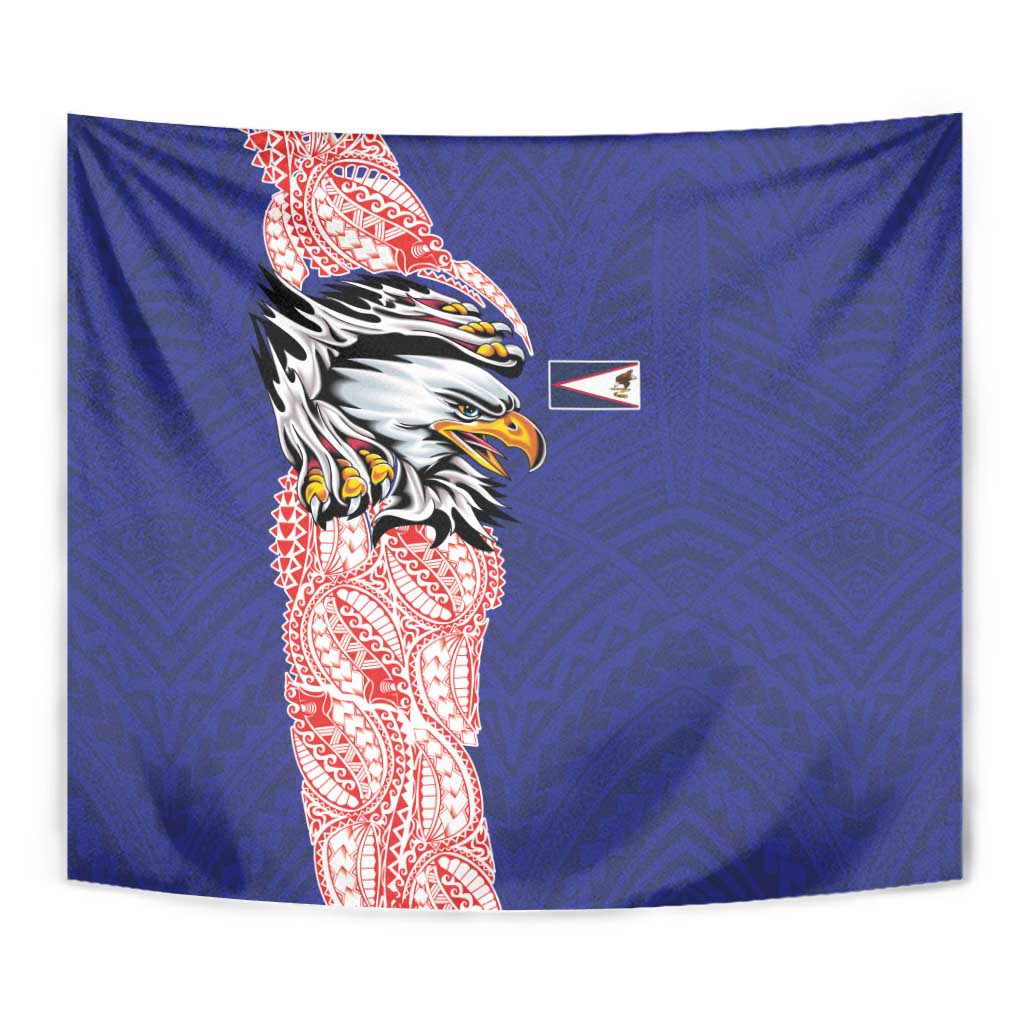 American Samoa Flag Day Tapestry Tribal Tattoo with Eagle Blue-Red LT03 - Polynesian Pride