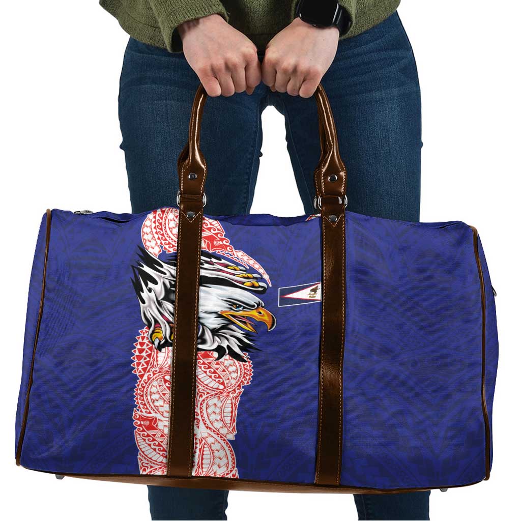 American Samoa Flag Day Travel Bag Tribal Tattoo with Eagle Blue-Red