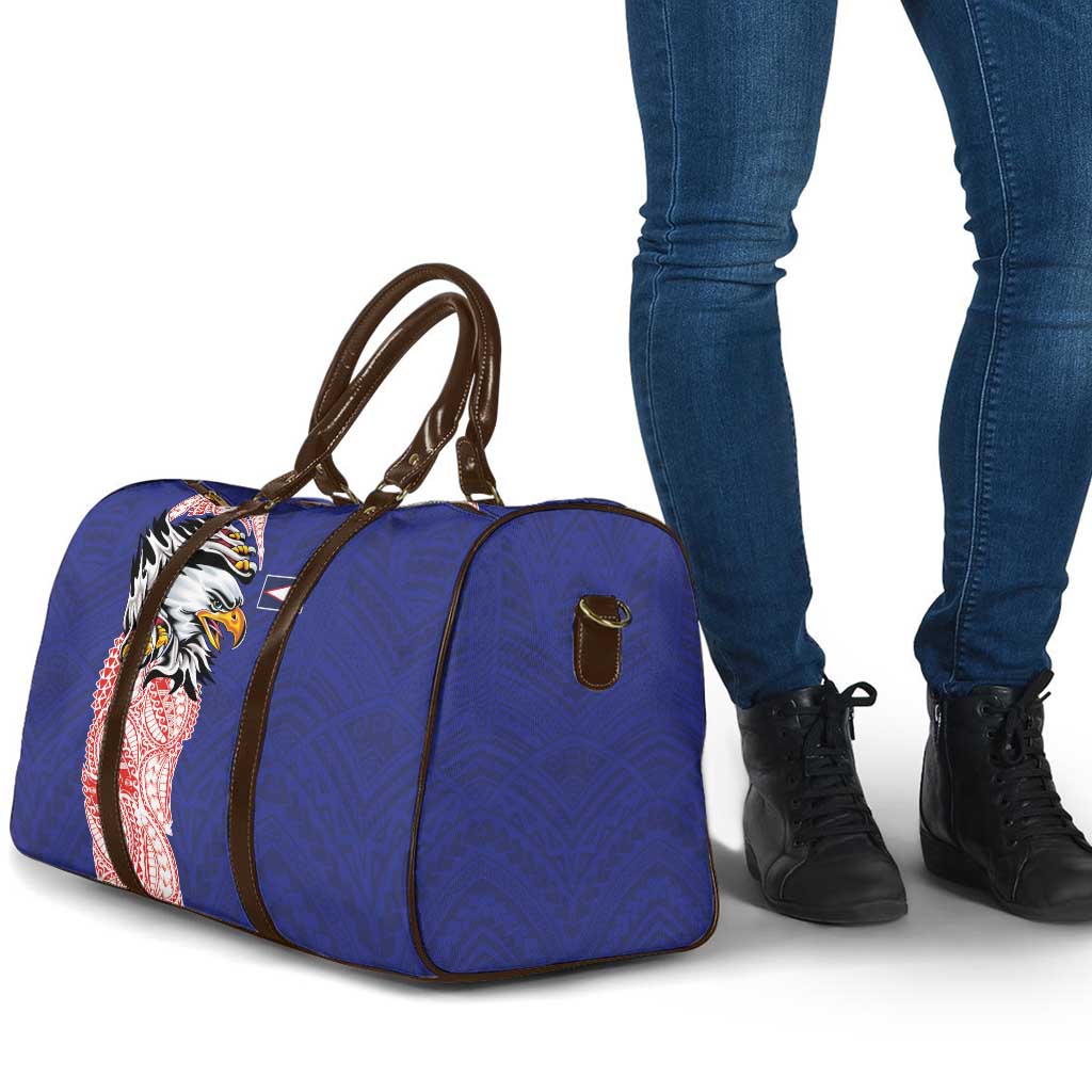 American Samoa Flag Day Travel Bag Tribal Tattoo with Eagle Blue-Red LT03 - Polynesian Pride