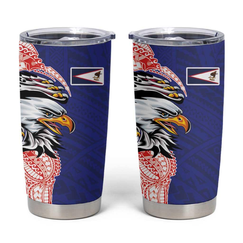 American Samoa Flag Day Tumbler Cup Tribal Tattoo with Eagle Blue-Red LT03 Blue - Polynesian Pride