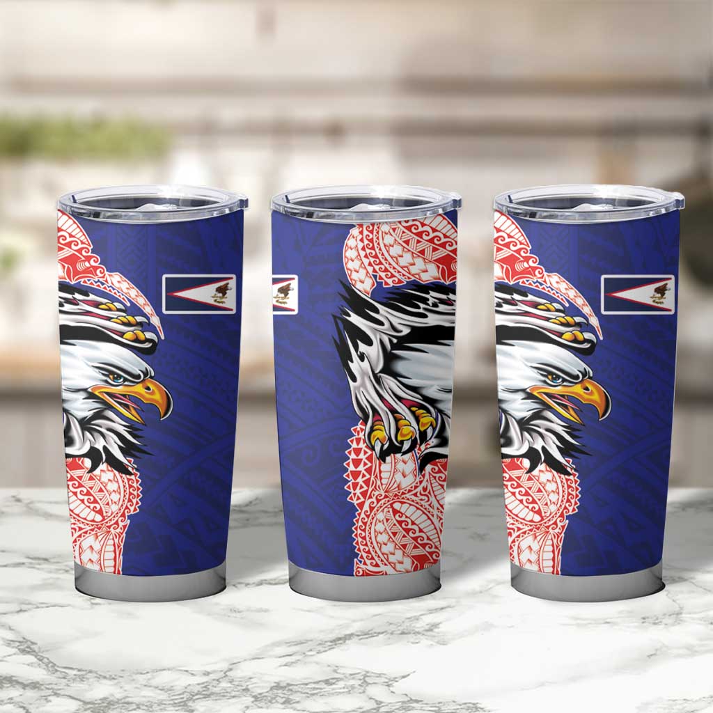 American Samoa Flag Day Tumbler Cup Tribal Tattoo with Eagle Blue-Red LT03 - Polynesian Pride