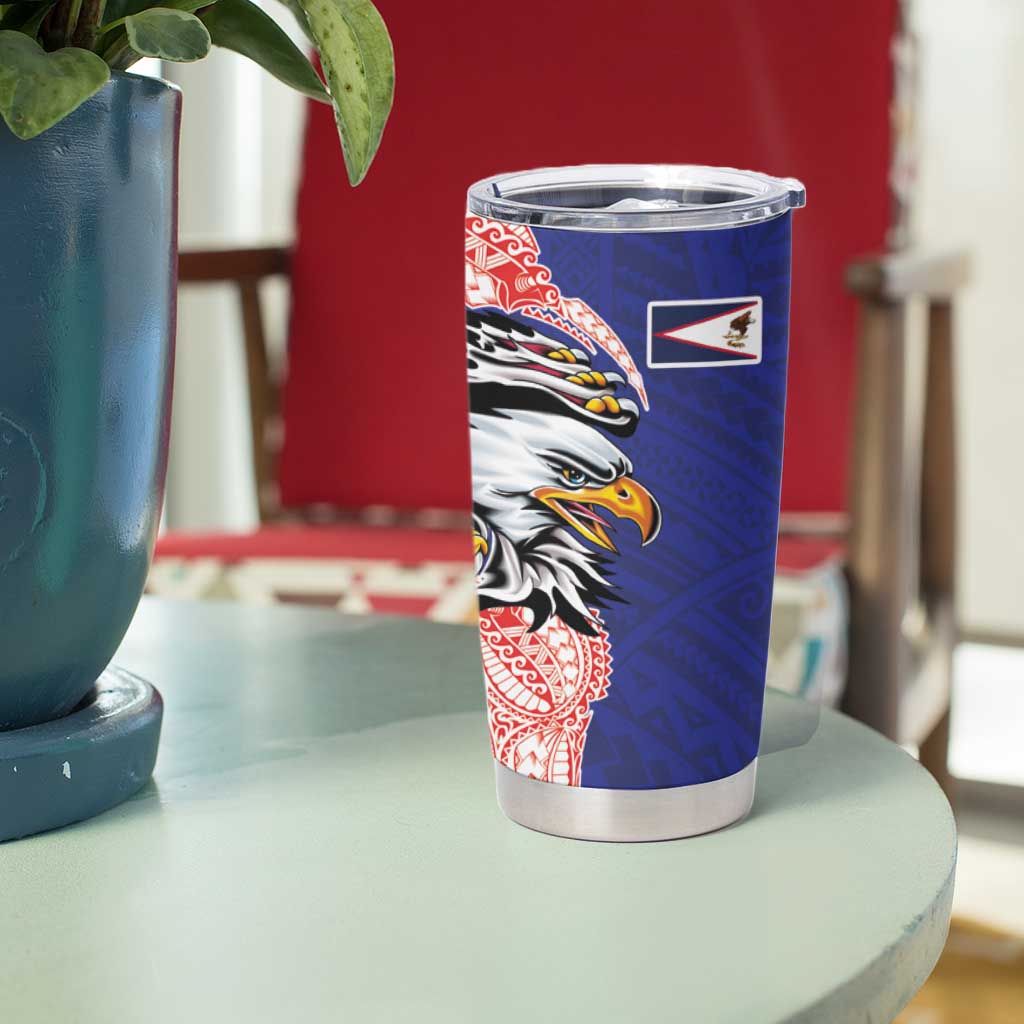 American Samoa Flag Day Tumbler Cup Tribal Tattoo with Eagle Blue-Red LT03 - Polynesian Pride