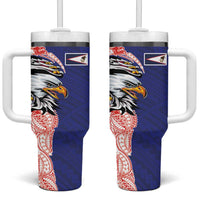 American Samoa Flag Day Tumbler With Handle Tribal Tattoo with Eagle Blue-Red LT03 One Size: 40 oz Blue - Polynesian Pride
