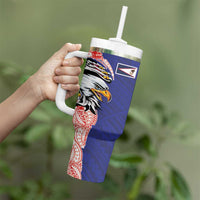 American Samoa Flag Day Tumbler With Handle Tribal Tattoo with Eagle Blue-Red LT03 - Polynesian Pride