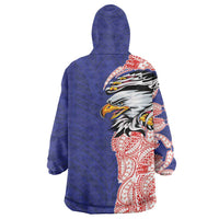 American Samoa Flag Day Wearable Blanket Hoodie Tribal Tattoo with Eagle Blue-Red LT03 - Polynesian Pride