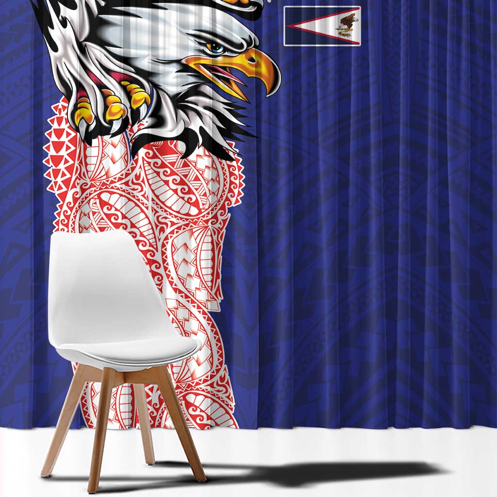 American Samoa Flag Day Window Curtain Tribal Tattoo with Eagle Blue-Red LT03 - Polynesian Pride
