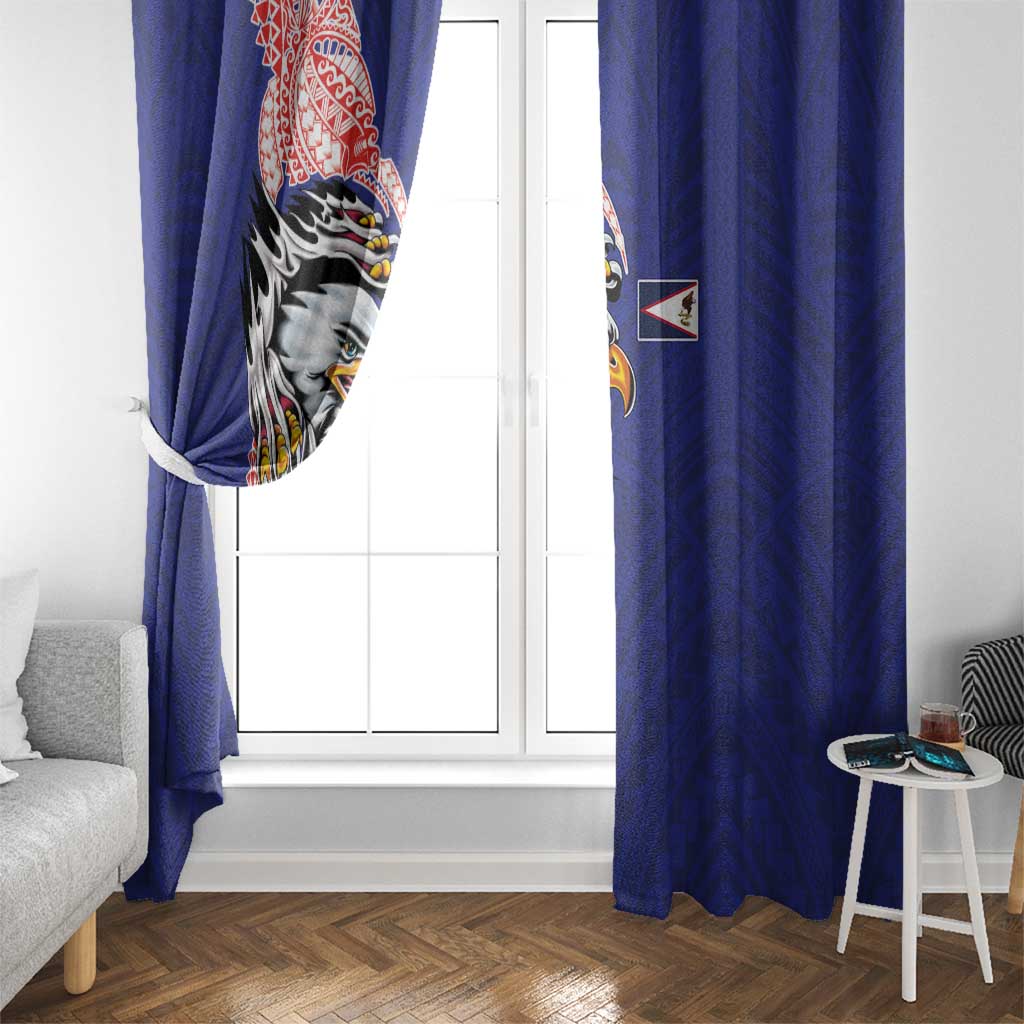American Samoa Flag Day Window Curtain Tribal Tattoo with Eagle Blue-Red LT03 - Polynesian Pride