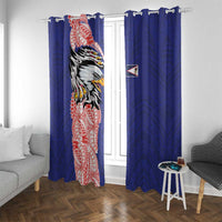 American Samoa Flag Day Window Curtain Tribal Tattoo with Eagle Blue-Red LT03 With Grommets Blue - Polynesian Pride