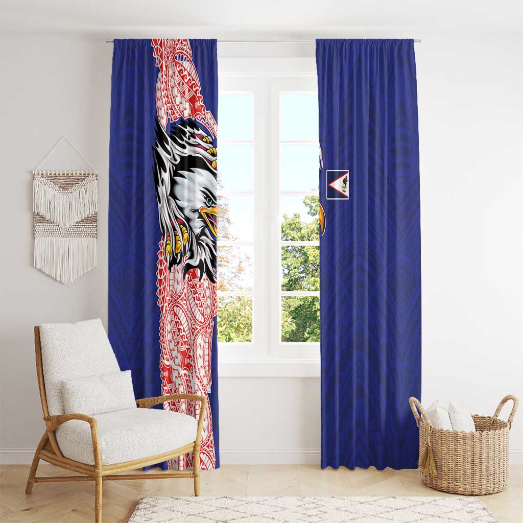 American Samoa Flag Day Window Curtain Tribal Tattoo with Eagle Blue-Red LT03 - Polynesian Pride