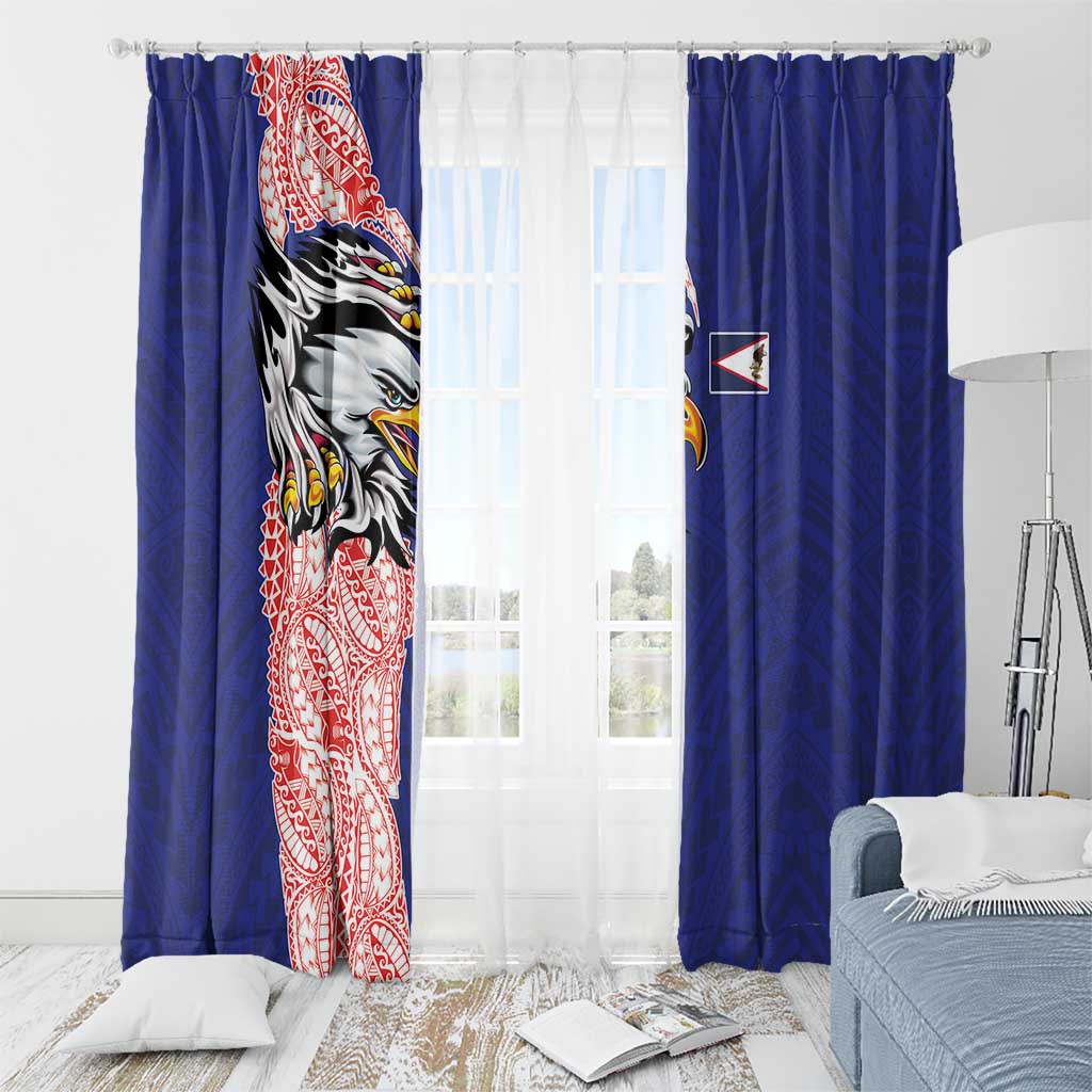 American Samoa Flag Day Window Curtain Tribal Tattoo with Eagle Blue-Red LT03 - Polynesian Pride