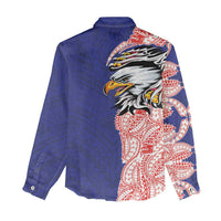 American Samoa Flag Day Women Casual Shirt Tribal Tattoo with Eagle Blue-Red LT03 - Polynesian Pride