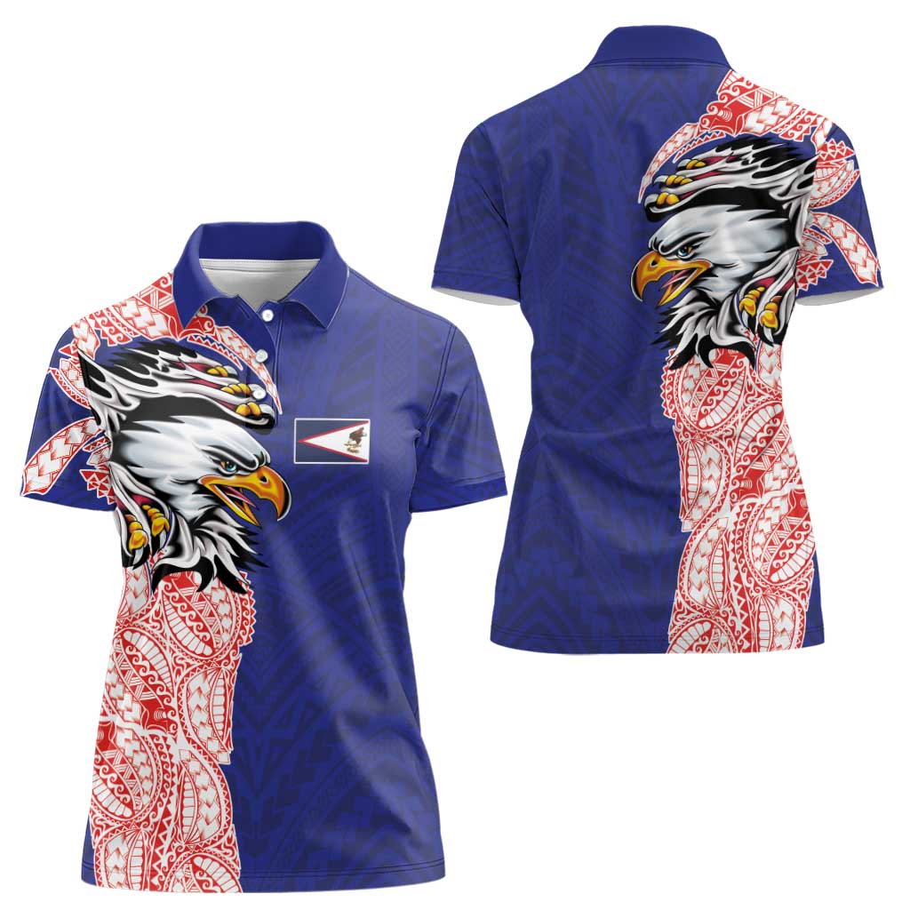 American Samoa Flag Day Women Polo Shirt Tribal Tattoo with Eagle Blue-Red LT03 - Polynesian Pride