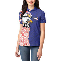 American Samoa Flag Day Women Polo Shirt Tribal Tattoo with Eagle Blue-Red LT03 - Polynesian Pride
