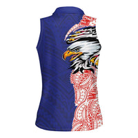 American Samoa Flag Day Women Sleeveless Polo Shirt Tribal Tattoo with Eagle Blue-Red LT03 - Polynesian Pride
